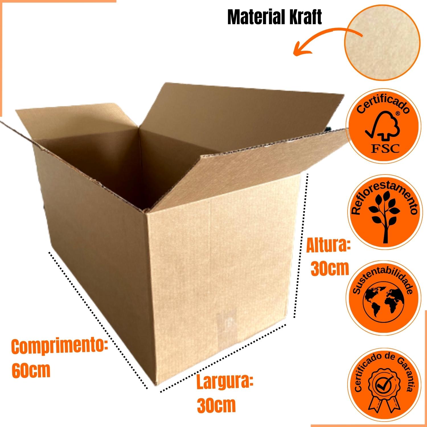 Caixa de Papelão Kraft 60x30x30