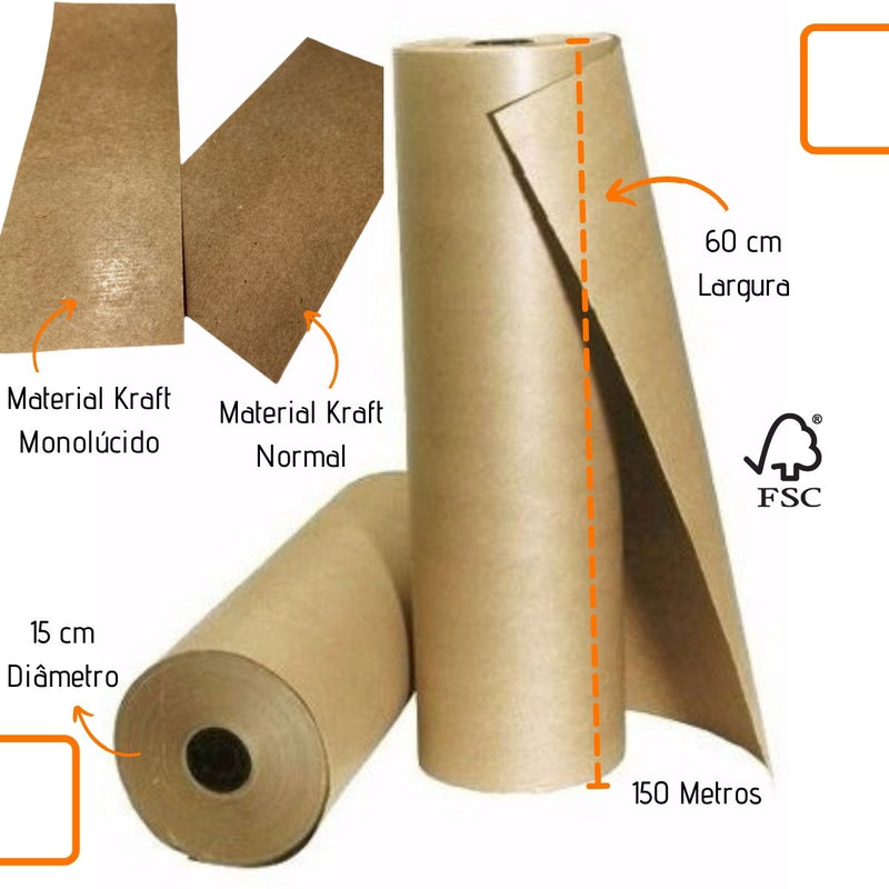 Papel pardo Kraft 80g 60cm x 10 Metros Para Envios Correios